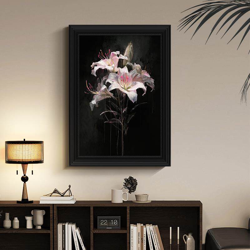 《百合》高级感中古风客厅装饰画 画法式覆古花卉艺术沙发背景墙挂画 画盖布配件