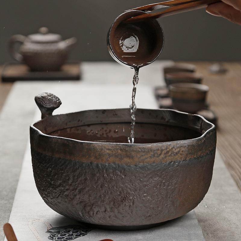 粗陶茶洗笔洗家用水盂建水茶水缸盆茶渣桶陶瓷茶具配件大号茶碗杯