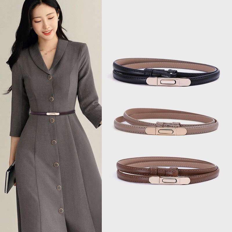 百搭女士细腰带配饰2024新款真皮腰封设计感小众收腰皮带简约腰链