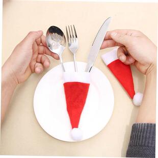 hat bottle Christmas Santa set wine fork decorations knife