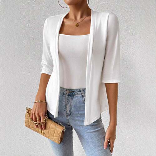 Solid Color Open Front Cardigan Lightweight Cardigan