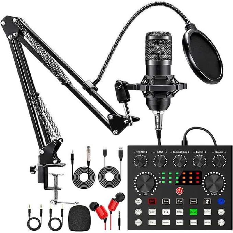 爆悬臂声卡声卡v8s套装跨境直播可配英文bm800款声卡套装直播