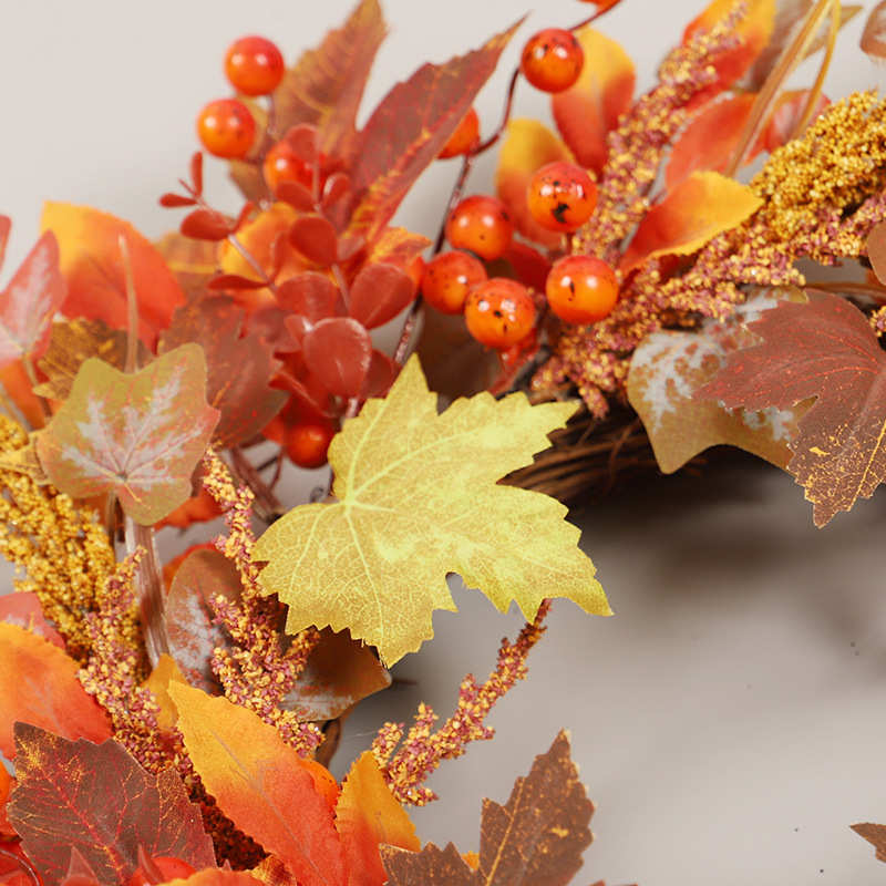 鸿禹 秋色装饰品感恩节丰收节浆果枫叶花环家居装饰门挂壁饰