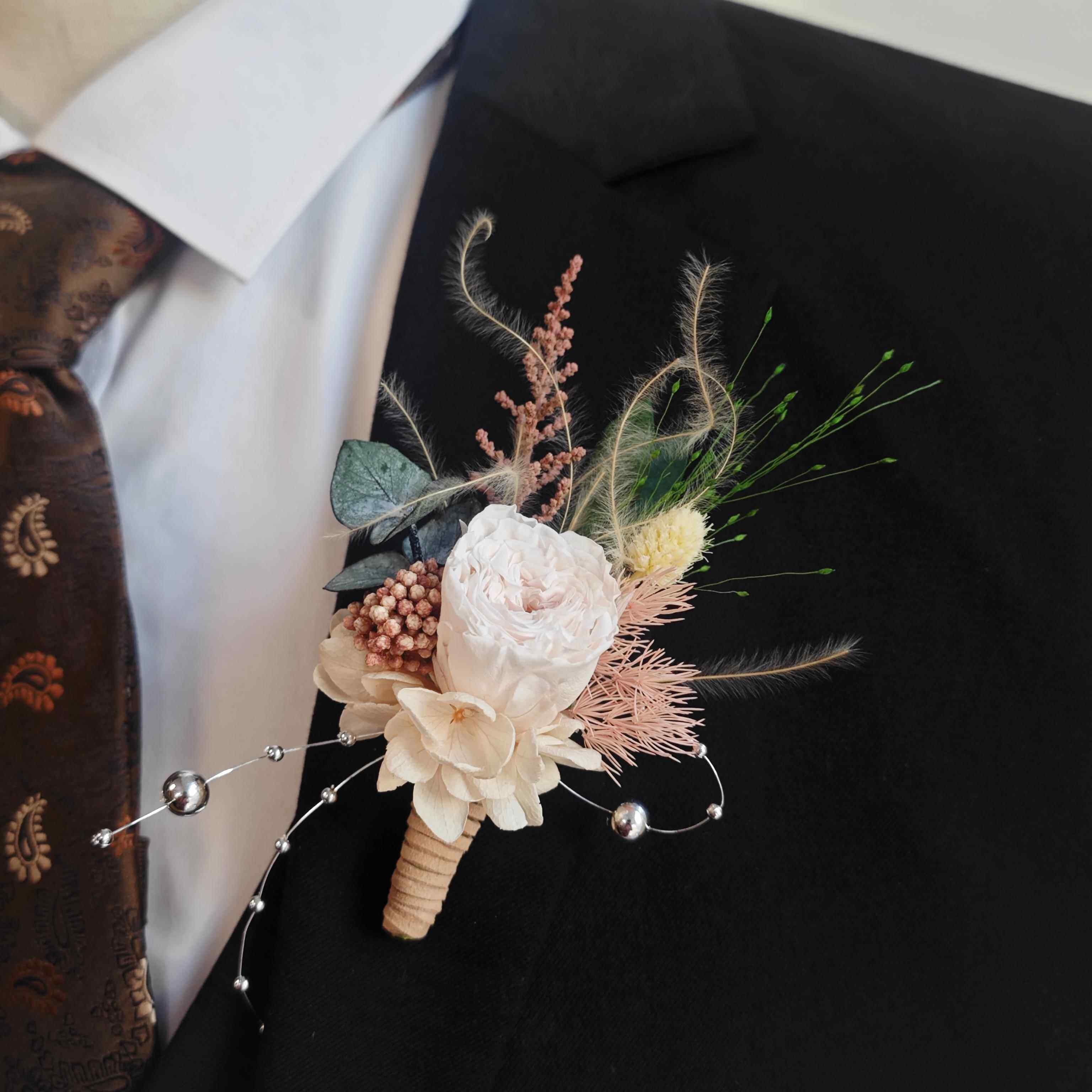 原创IM真花永生花新郎新娘结婚胸花手腕花全套小众高级感婚礼襟花