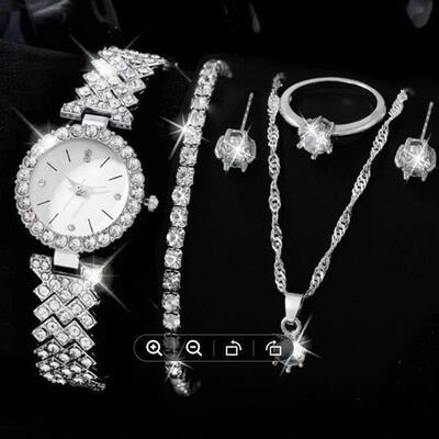 跨界5pcs手表套装女镶钻钻戒首饰腕表套装Watch accessories set