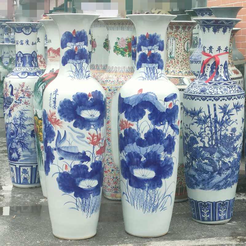 陶瓷花瓶落花莲装饰年摆件商务礼品有余手绘地大花瓶青大开业庆典