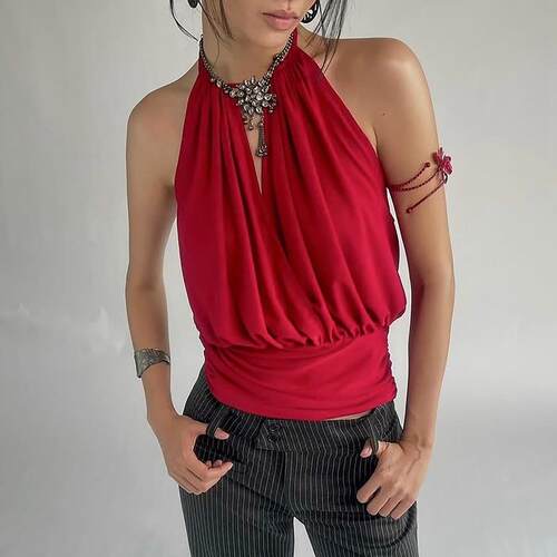 Deep V vest for women with spring waist cinched, exposed