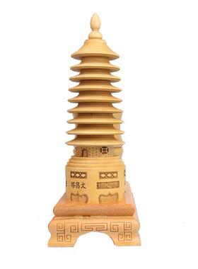 九层桃木文昌塔笔筒雕刻工艺摆件笔筒塔套装送笔包邮