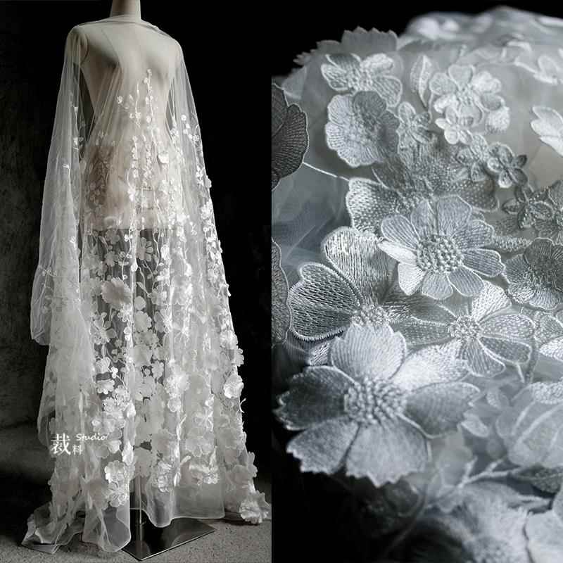 繁花立体大花朵刺绣网纱布料婚纱礼服婚庆装饰背景服装设计师面料
