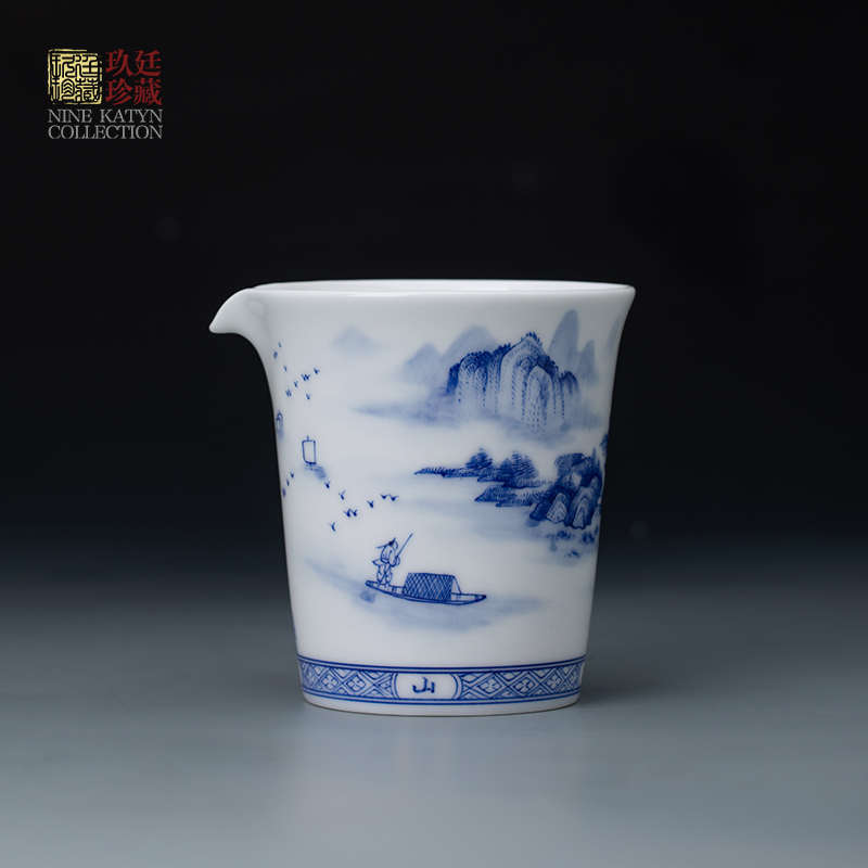 景德镇手绘青花瓷山水陶瓷公道杯大号高档均杯分茶器功夫茶具配件