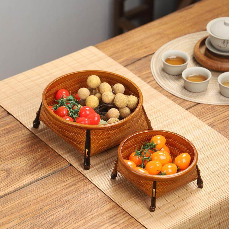 竹制品竹编筐家用水果篮点心篮便携中式茶具收纳盒零食小果盘托盘