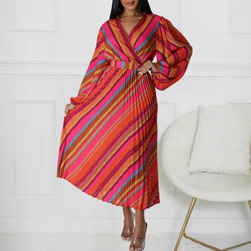 Women's lapel long sleeved lapel large skirt dress