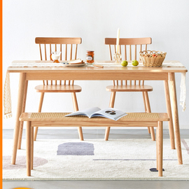 全实木餐桌纯北美国红橡木，饭桌小户型北欧风格，原木餐桌椅组合方桌