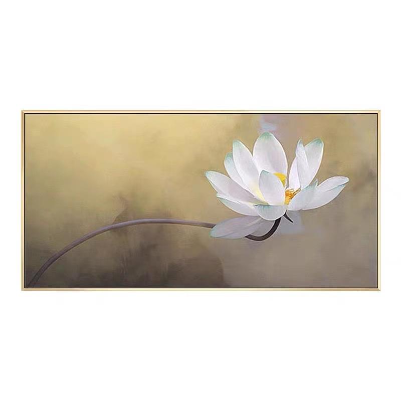 纯手绘油画客厅沙发背景墙挂画现代简约卧室床头荷花禅意装饰画图片