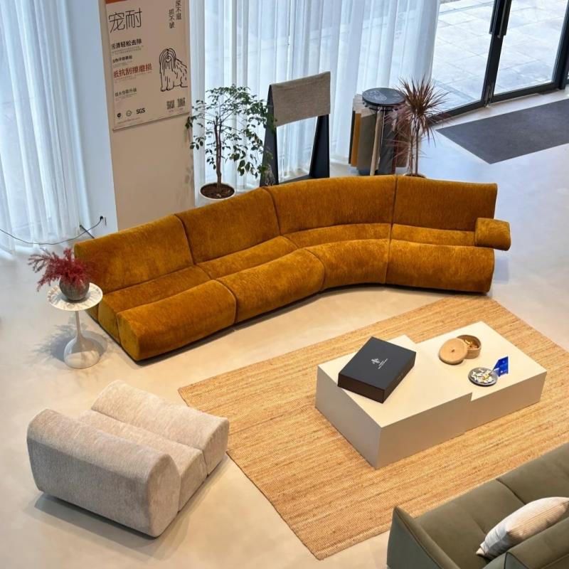 米兰意式竹节设计款优雅雪尼尔布艺模块组合弧形中小户型会客沙发