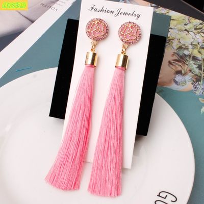 Fashion exaggerated long rose flower tassel earrings studs新