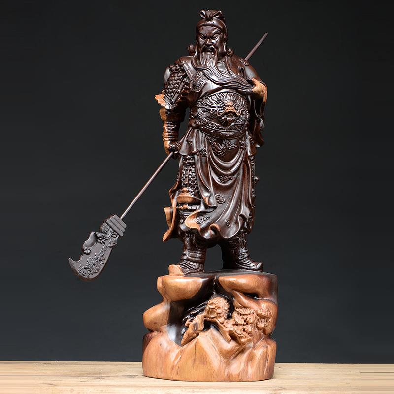 黑檀木雕关公像摆件大号仿古实木武财神关二爷工艺品家居饰品摆设