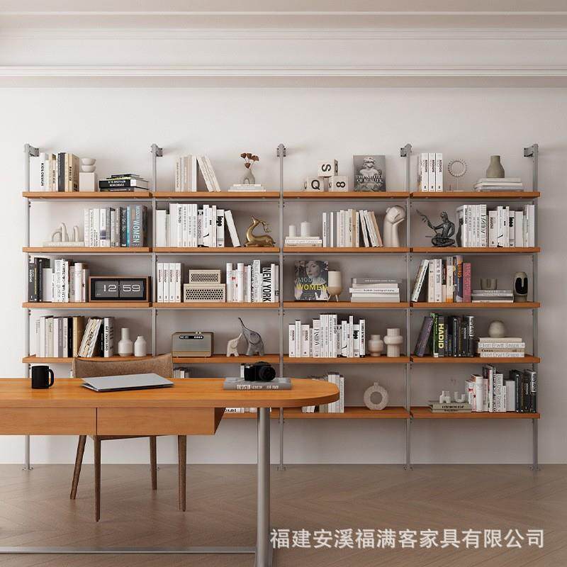 北欧实木书架书柜轻奢简易多层铁艺挂墙收纳架客厅落地展示置物架