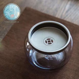 琉璃茶渣桶缸倒茶水家用 玻璃建水茶洗水盂壶承干泡台锡合金盖日式