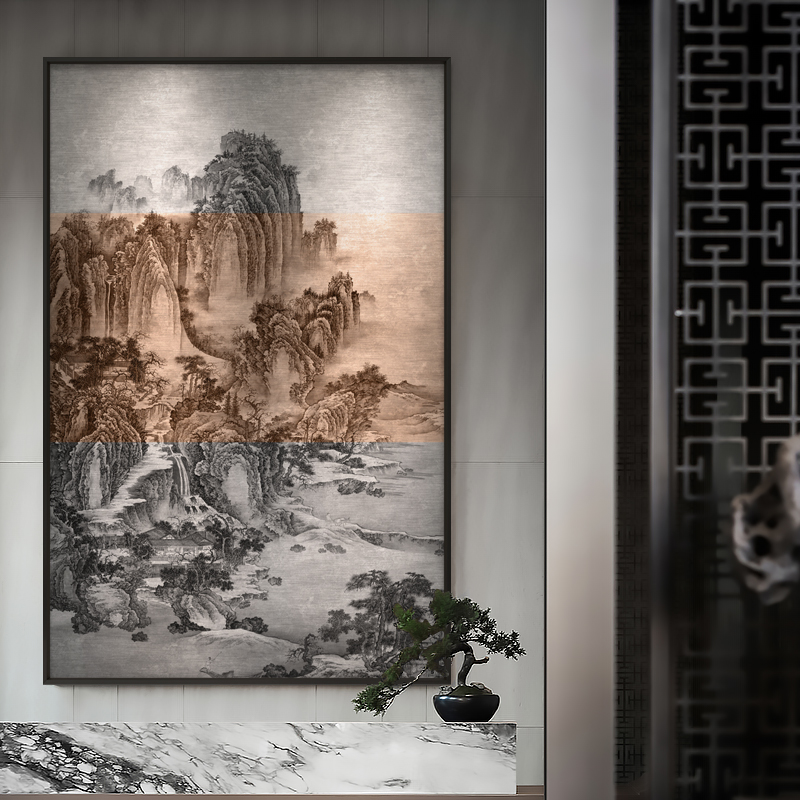 新中式客厅玄关装饰画高端金属浮雕立体挂画别墅酒店软装样板房画图片