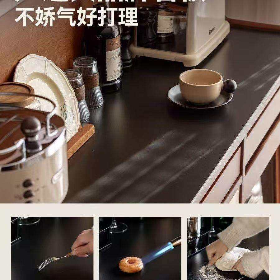 北欧中古餐边复古收纳实木岩板靠墙客厅一体茶水家用储物柜咖啡柜