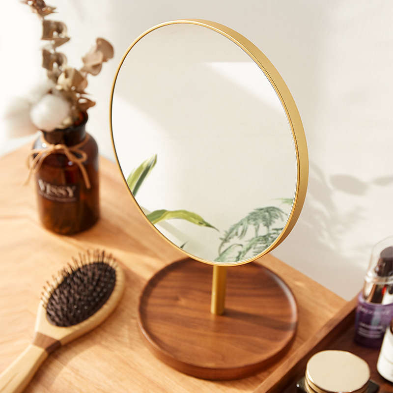 实木化妆镜台式桌面家用复古梳妆台镜子高清大镜面可旋转梳妆镜