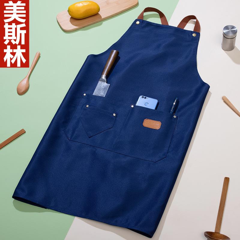 新款直销奶茶店帆布防水围裙印logo餐饮水果超市员工围裙工作服咖