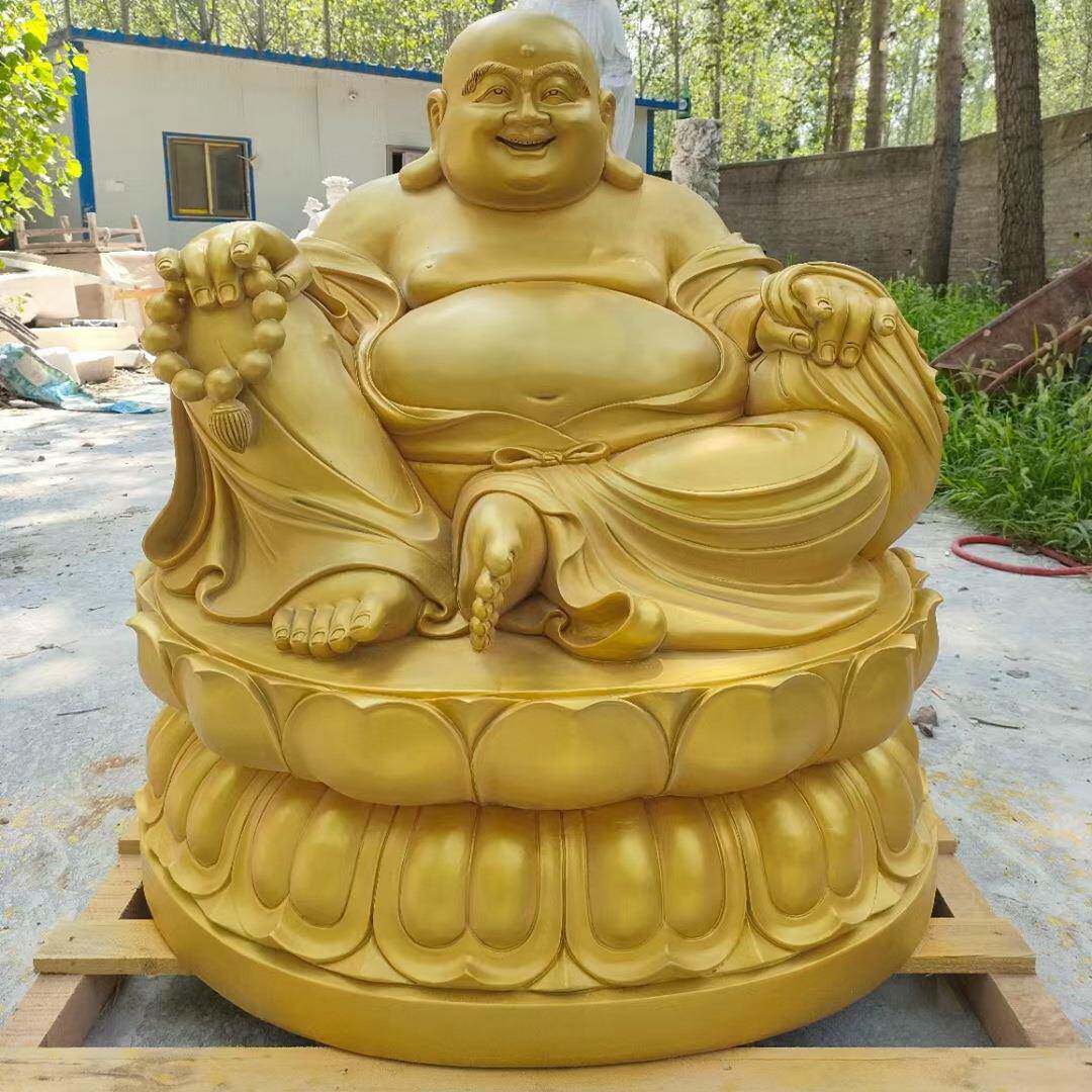 汉白玉石雕笑佛弥勒佛寺庙大理石佛像人物贴金可来图厂家优惠雕刻