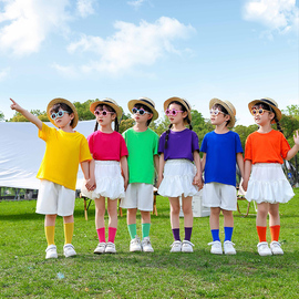 六一儿童啦啦队演出服夏季兄妹装短袖T恤套装小学生校服毕业班服