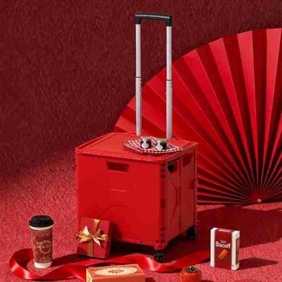 红色杆箱春节新年大容可折叠买车量菜车户1802外载拉零食拉杆车