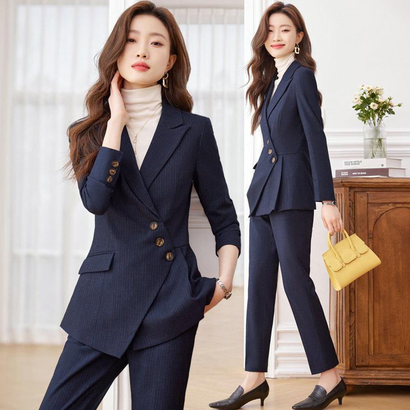 职业装女套装条纹正装西服秋冬新款时尚气质珠宝店酒店案场工作服