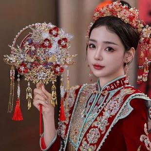 团扇批发结婚新娘秀禾手工婚扇中式 新品 喜扇红色流苏成品团扇9139