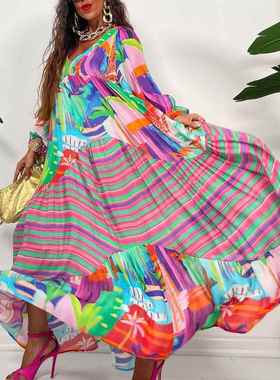 Oversized collar printed skirt with pleats, long sleeved loo