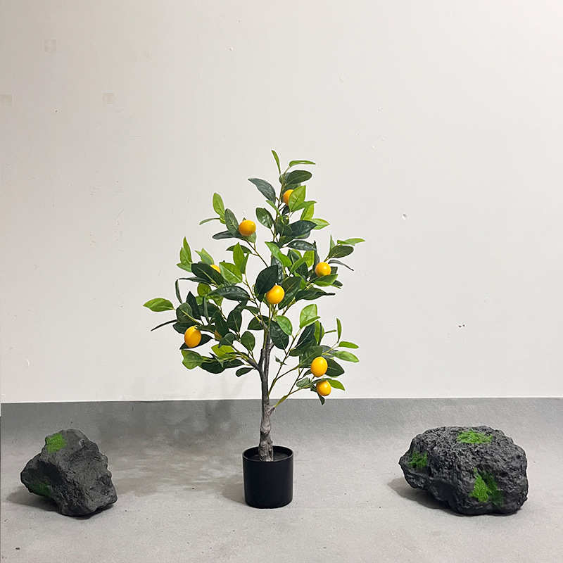 植柠檬家居盆栽人造带盆假柠檬绿办公室仿真盆景摆件装饰带树果