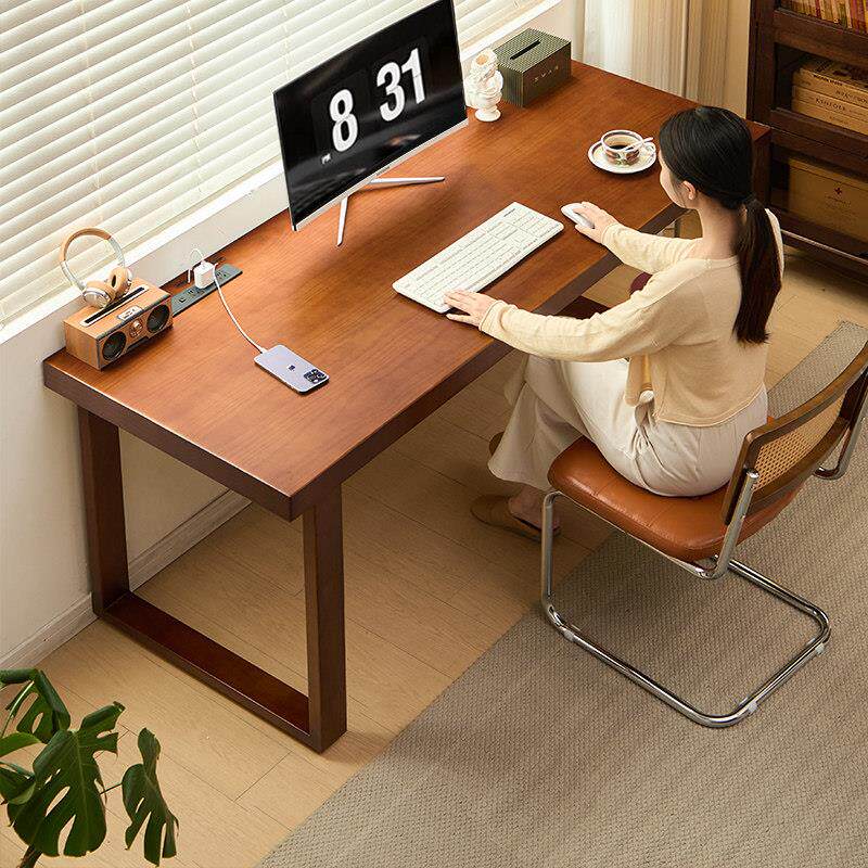 纯实木电脑桌大板工作台卧室家用办公桌简约电竞桌子双人长条书桌