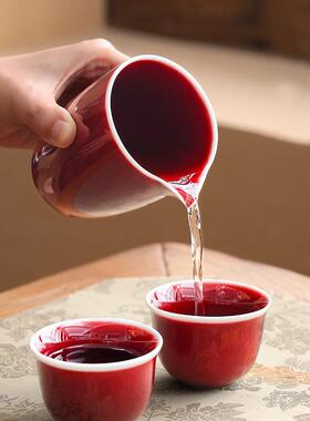 故宫红原茶矿郎红釉公道杯婚庆公陶瓷家茶海RNF纯杯手工防烫用分