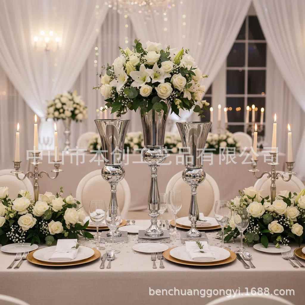 婚庆道具路引婚礼装饰花瓶铁艺花架结婚用品电镀金色花器插花摆件