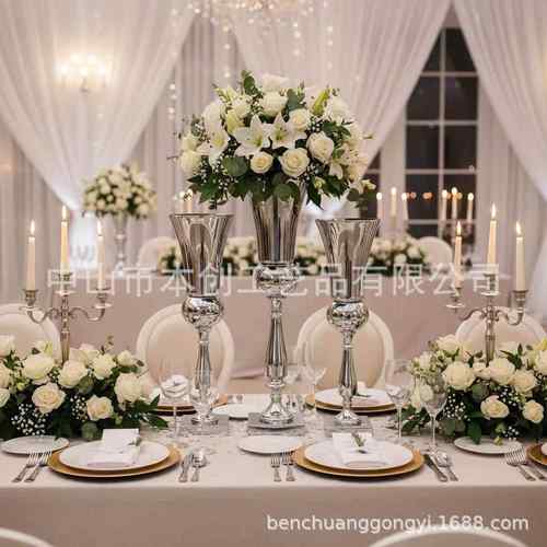 婚庆道具路引婚礼装饰花瓶铁艺花架结婚用品电镀金色花器插花摆件