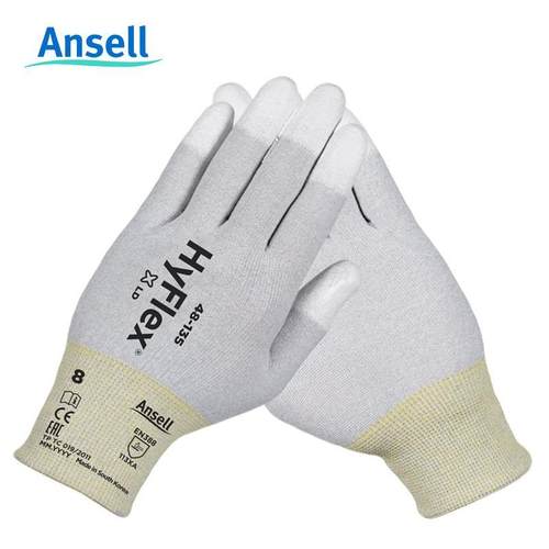安思尔 48-135 PU防静电尼龙纤维手套涂层指尖浸胶手套ESD防静电