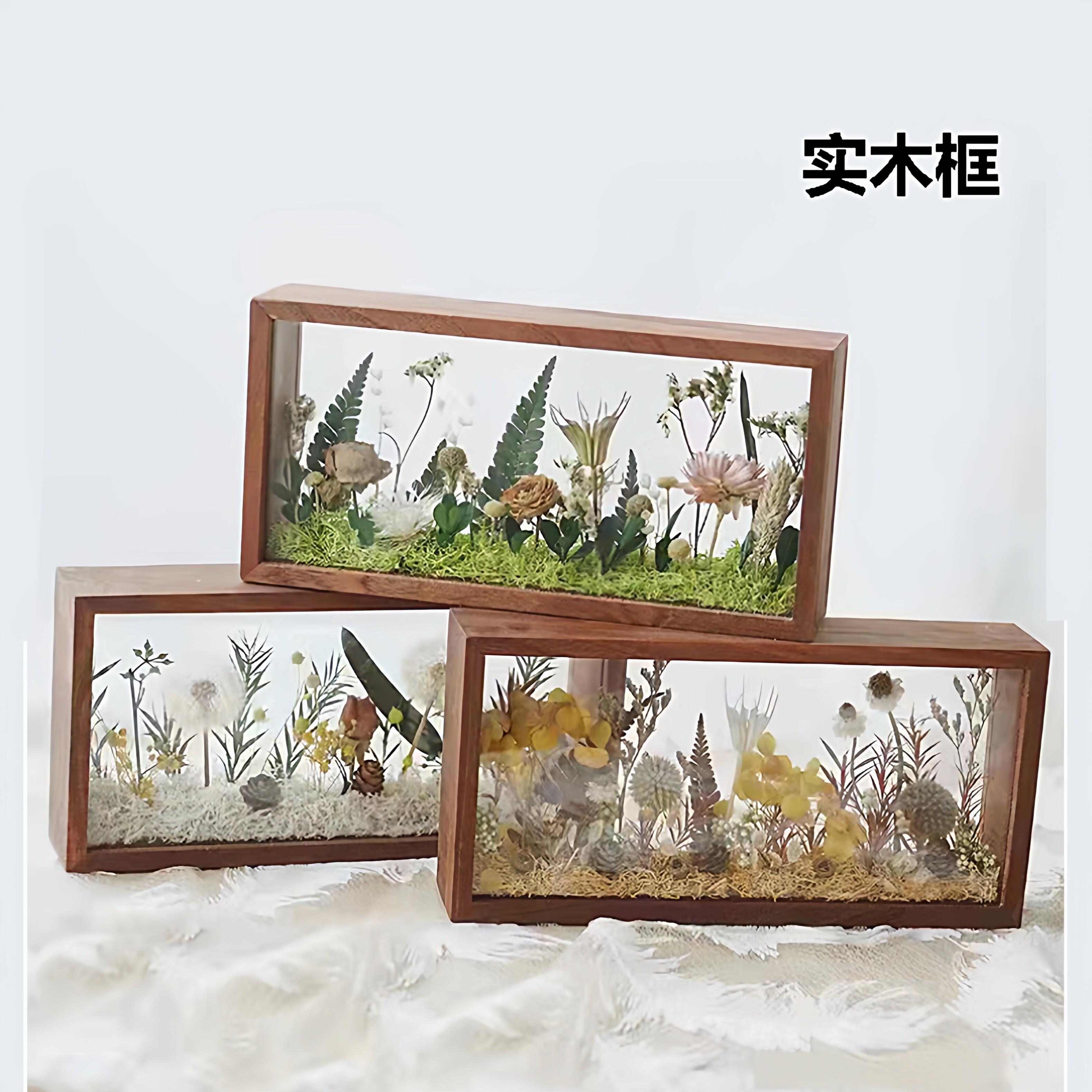 diy手工干花相框3.5永生花实木画框立体中空双面亚克力展示盒摆台