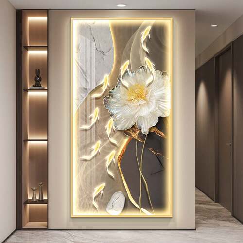 九鱼图轻奢led灯入户玄关装饰画走廊过道挂画壁画简约现代高级感