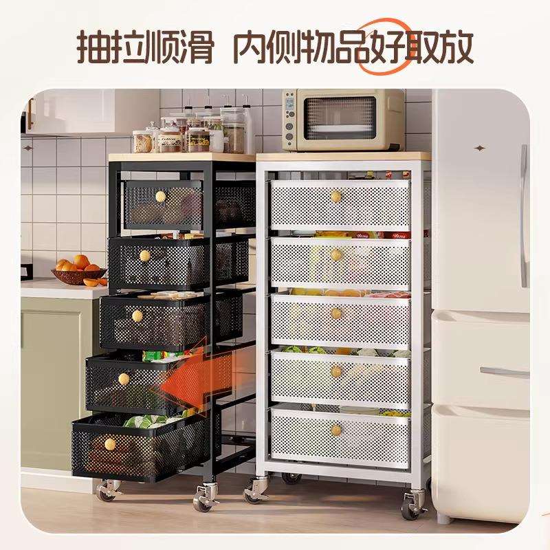 厨房夹蔬缝能置物架落地多功可移免安装ZWJ-1535水果菜篮子抽动屉