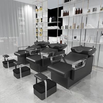 理发店用洗头床发廊陶瓷盆半躺冲头床带脚踏简约洗头床