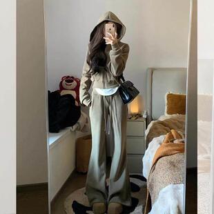 欧洲站高级感时尚运动套装女春秋短款连帽卫衣阔腿裤休闲两件套潮