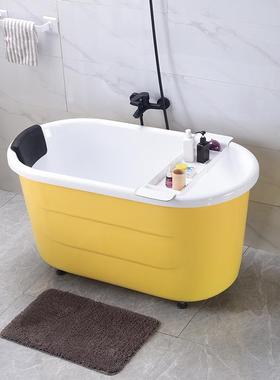 浴缸亚克力双层保温1-1.5米黄色粉色蓝色简约坐式加深泡澡浴桶