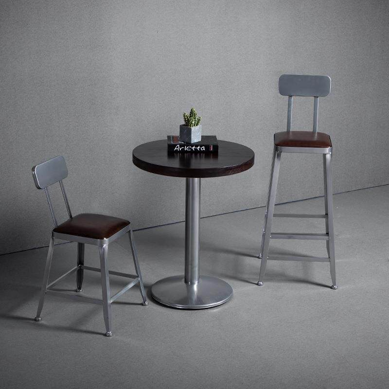 北欧工业风铁艺设计酒吧酒馆高脚圆桌子复古咖啡桌椅吧台组合实木