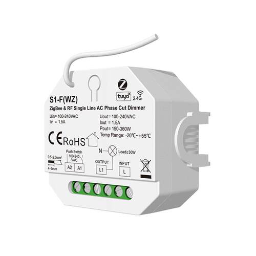 Zigbee+RF单火线前后切拨码选择LED调光器ZigBee转可控硅S1-F(WZ)