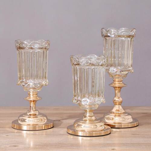 北欧水晶玻璃花瓶装饰品感插花餐桌式高级摆件客厅电视柜轻奢金属