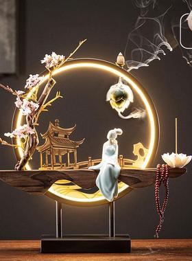 禅意摆件倒流香炉新款家用熏香炉摆件灯圈客厅茶桌面玄关装饰檀香