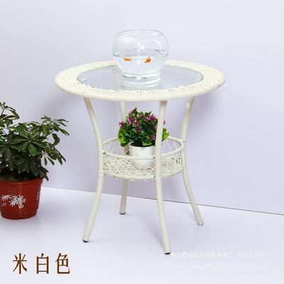 简阳台PNT储物约小圆桌藤编玻璃茶几圆桌形院小茶几休闲子商庭贸
